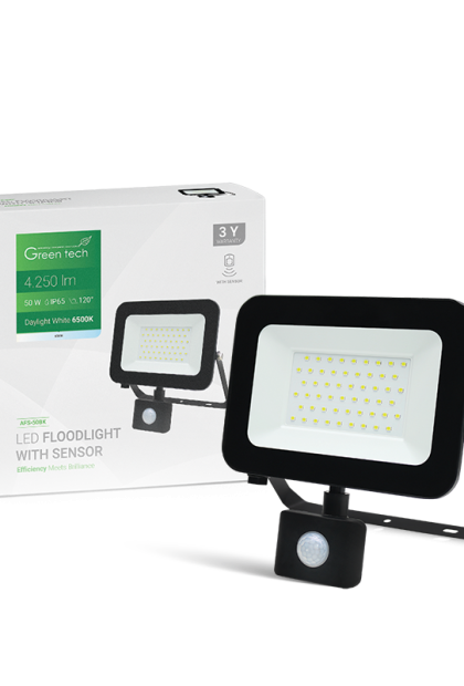 LED reflektor sa senzorom crni 50W, 6500K, AFS-50BK Green Tech