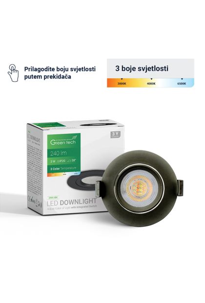 LED downlight crni 3W, DWX-3BK Green Tech