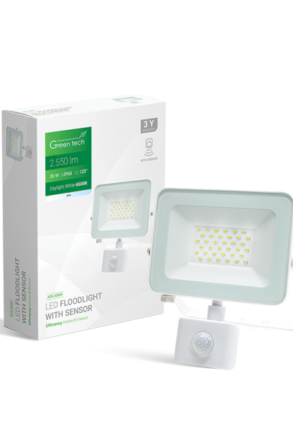 LED reflektor sa senzorom bijeli 30W, 6500K, AFS-30WH Green Tech