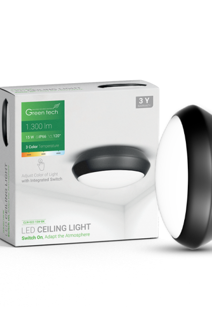 LED plafonjera crna 15W, 3000K - 4000K - 6000K  Green Tech