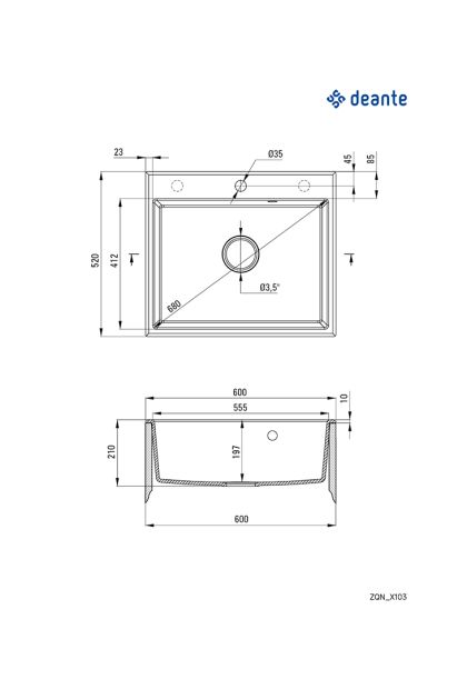 Sudoper granitni Andante 600x520 ZQN-T103