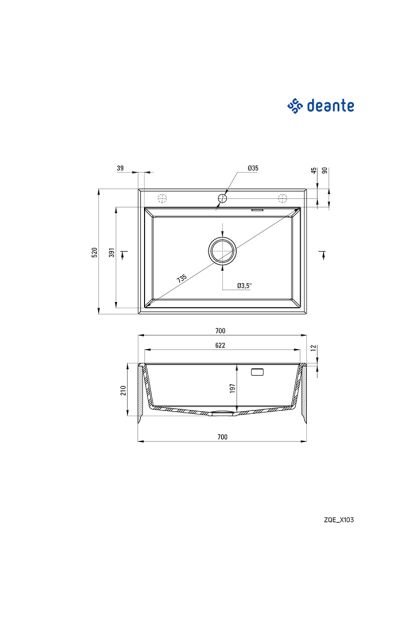 Sudoper granitni antracit 700x520 ZQE-T103 Deante