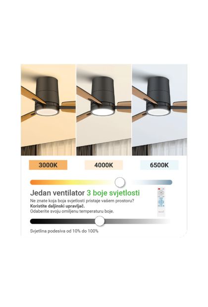 Ventilator stropni sa svjetiljkom 42",15W,3CCT crna ili boja drveta (FNX-42BK-WD)