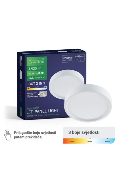 LED panel Green Tech 24W, 3CCT, nadgradni, okrugli CX-R02-24-3CCT Green Tech