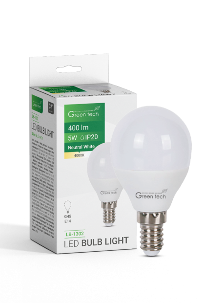 LED sijalica 5W, 4000K, E14, G45, IP20, Sanan chip  Green Tech