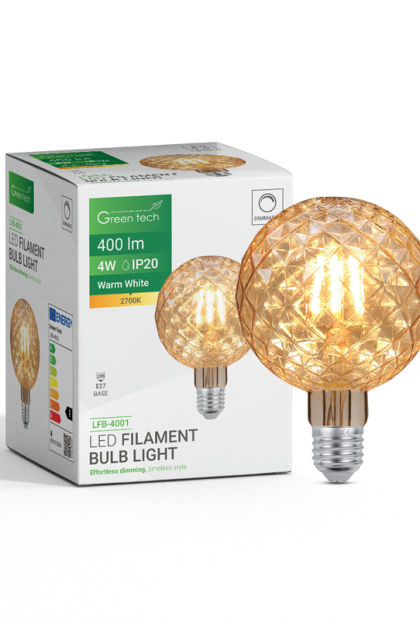 LED filament sijalica 4W, 2700K, E27, AC220V, amber, dimabilna Green Tech