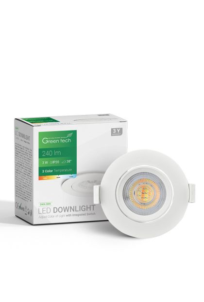 LED downlight 240 lm, 3W, 3CCT, 3000K-4000-6500K, bijeli DWX-3WH Green Tech