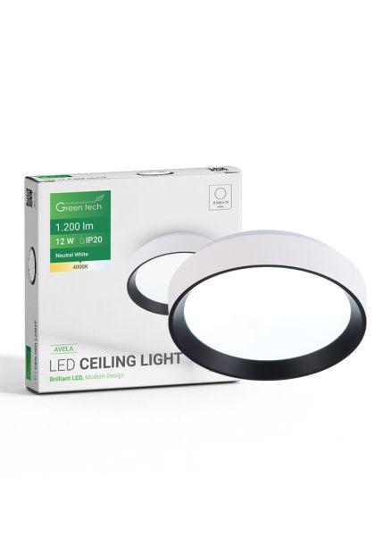 LED plafonjera 12W, 4000K, IP20, bijela + crna, promjer 25,8 cm Avela Green Tech