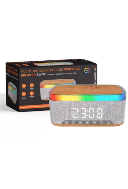 Bluetooth zvučnik, wireless punjač i alarm/sat Gigatech BW700 RGB