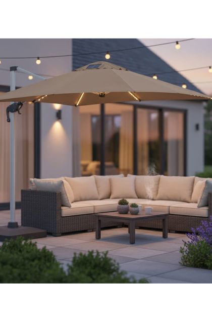 Suncobran sa solarnim punjenjem i osvjetljenjem, ručno otvaranje 3 m