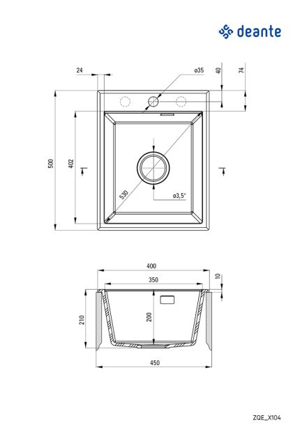 Sudoper ERIDAN GRAFIT METALIK 500x400 ZQE G104 Deante