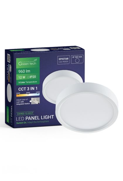 LED panel Green Tech 12W, 3CCT, nadgradni, okrugli  CX-R02-12-3CCT