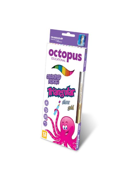 Drvene boje + zlatna i srebrna  sa šiljalom 12/1 TRIANGULAR Octopus