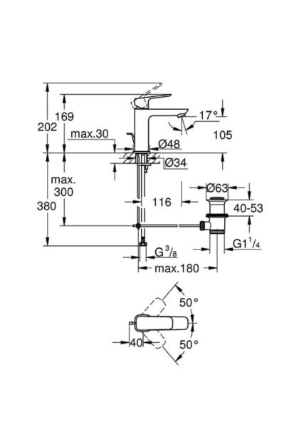 Baterija Za Umivaonik Cubeo Crna Mat Grohe 1017492430