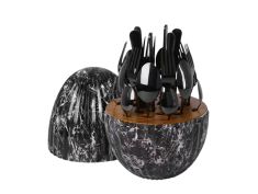 Pribor za jelo - set crnog escajga u Black Marble-Egg kućištu 24/1